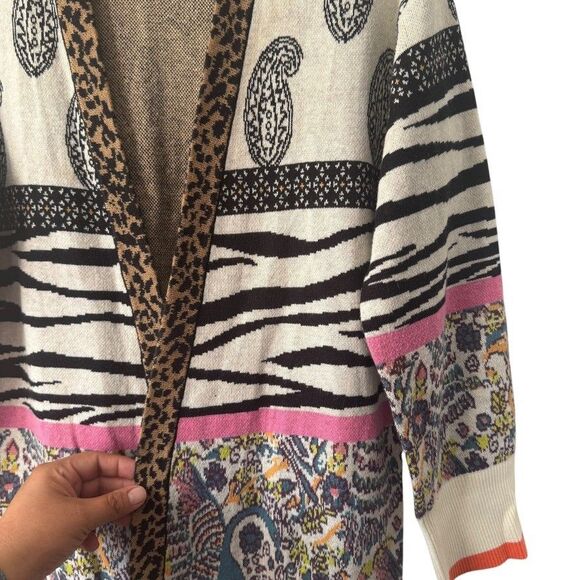 Anthropologie BRICOLAGE Cardigan Women's XXS Animal Print Paisley Open Kimono - Picture 3 of 8